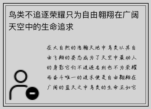 鸟类不追逐荣耀只为自由翱翔在广阔天空中的生命追求